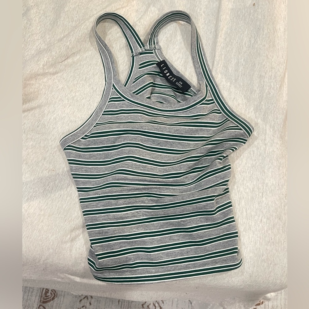 Lioness Striped Tank Top in Gray and Green - Picture 1 of 3